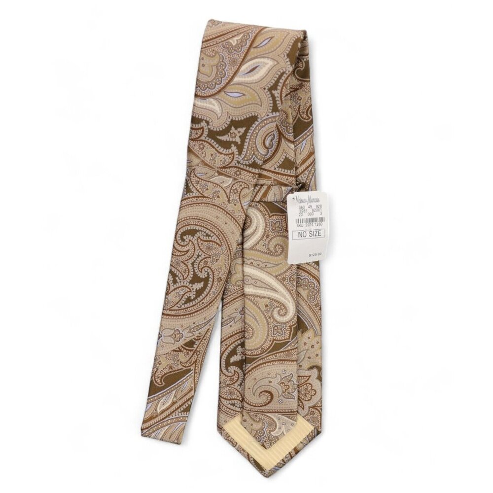 New IKE Behar 100% Silk Neck Tie Tan Blue Paisley Print Woven Made in USA NWT - Picture 6 of 8